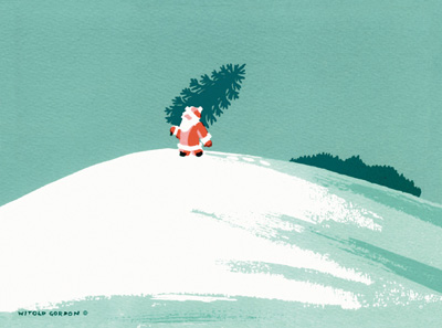 Gordon Santa Carrying Tree Holiday Cards