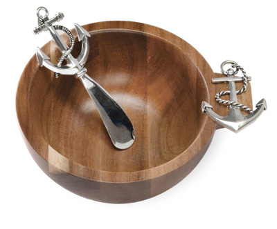 Bowl & SpreaderAnchor Acacia wood silve