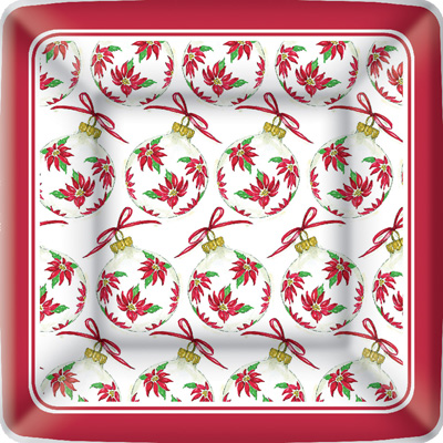 Poinsettia Ornaments Square Paper Dessert Plate