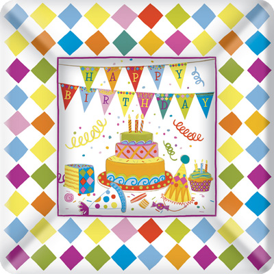 Birthday Cakes Square Paper Dessert Plate