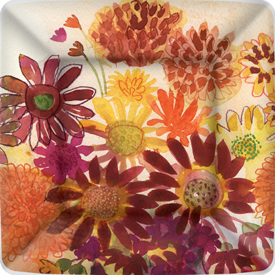 Bunch of Fall Flowers Square Paper Dessert Plate