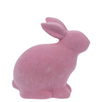 Pink Flocked Sitting Bunny