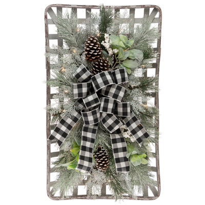 LED Basket Wreath With Black & White Bow