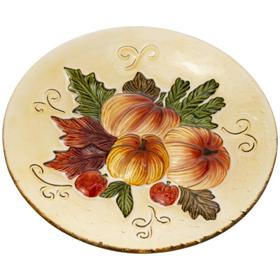 Pumpkins & Leaves Round Glass Plate
