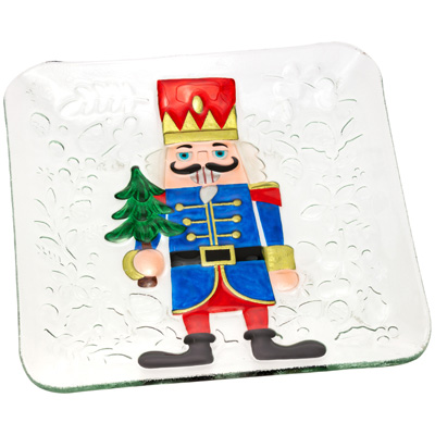 Tree Nutcracker Square Glass Plate