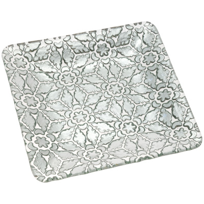 Silver Filigree Square Glass Plate