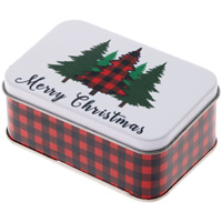 Red Plaid Trees Gift Tin