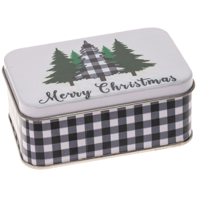 Black & White Check Trees Gift Tin