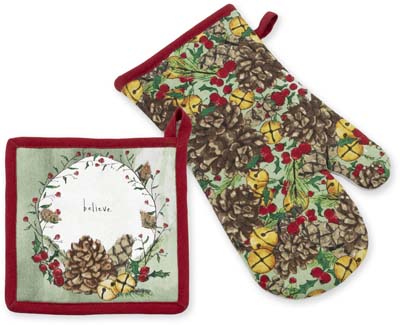 PINECONES & BELLS POTHOLDER