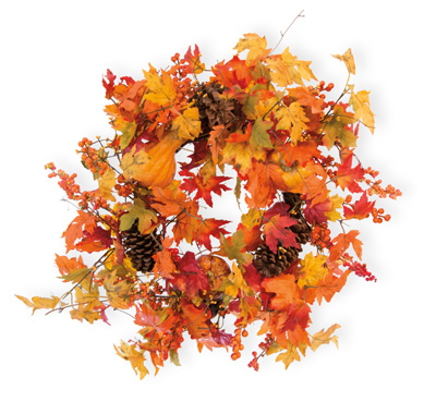 Maple Leaves Wreath with Pumpkins & Pinecones