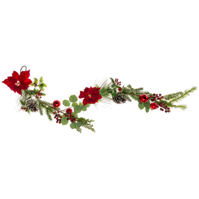 Holly & Ivy Red Poinsettia Garland