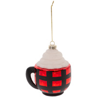 Glass Red & Black Plaid Cup Ornament