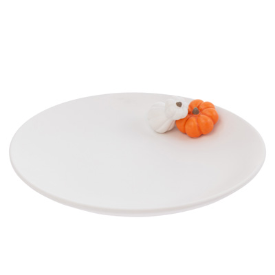 Round White Plate W Pumpkin Accents