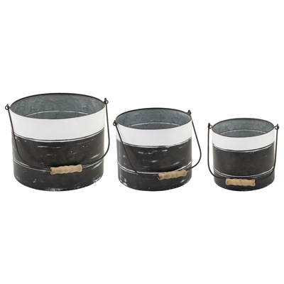 Aged Black and White Buckets (set of 3)