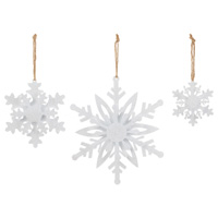 Metal White Sparkle Snowflake Ornaments (set of 3)