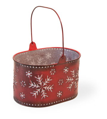 Glitter Snowflake Red Oval Pail