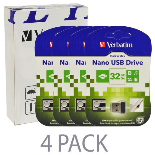 (4-pack) Verbatim Store 'n' Stay 32gb Nano Usb 2.0 Flash Drive(black) - Retail Hanging Blister Package