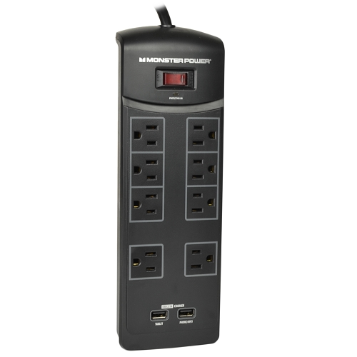 Monster Core Power 800 8-outlet 1440 Joules Surge Protector W/2 Usbcharging Ports (black)