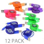 (12-pack) 2' Atomic Micro Retractable Usb 2.0 A (m) To Micro Usb(m) Charge & Sync Cable (assorted Colors)