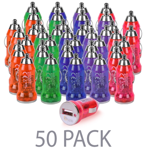 (50-pack) Atomic Micro 1.0a 5w Single Port Usb Car Charger(assorted Colors)