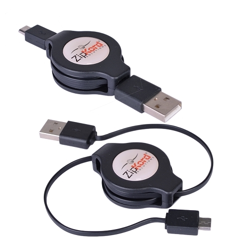 Zipkord Retractable Usb 2.0 To Usb Micro Charge & Sync Cable(black)