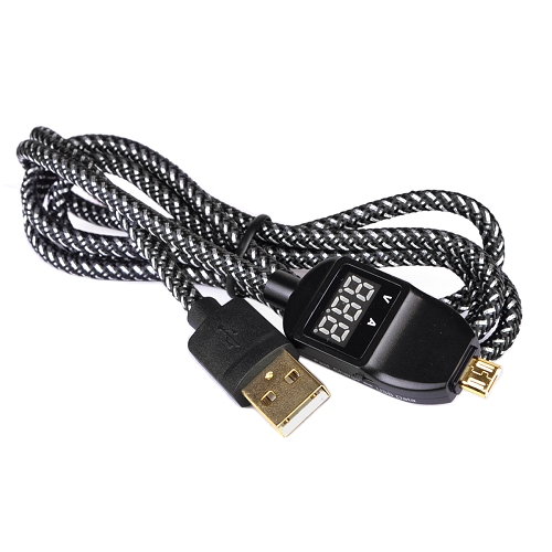 4' Braided Micro Usb Charge & Sync Smart Display Super Chargingcable W/meter Reader (black/silver)