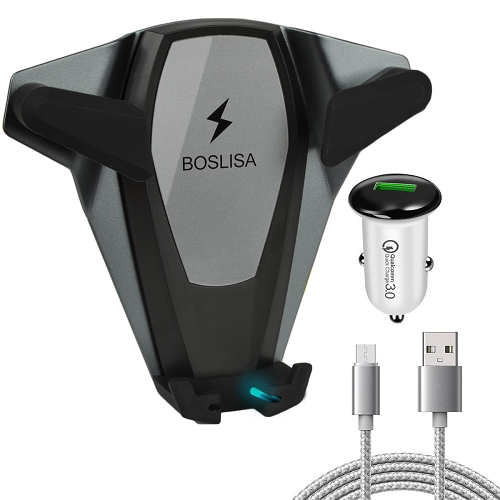 Boslisa Anu-c1802 Wireless Fast Charging Car Air Vent Mount Forqi-compatible Smartphones W/qc 3.0 Car Charger (gray)