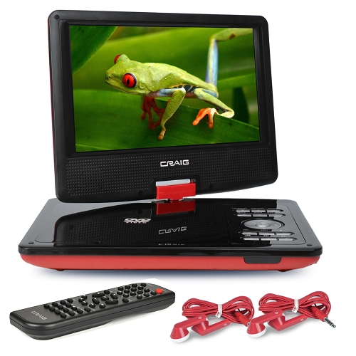 9"" Craig Ctft713 180? Swivel Screen Portable Dvd Player W/sd Cardslot&#44; Usb Port & Remote Control (red)