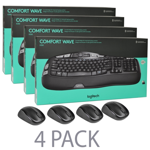 (4-pack) Logitech K350 Wireless Wave French Canadian Keyboard &m317 Mouse Kit W/unifying Receiver (black)