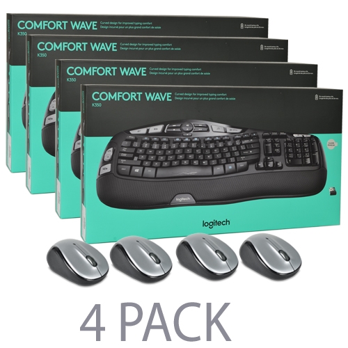 (4-pack) Logitech K350 Wireles Wave French Canadian Keyboard & M325mouse Kit W/unifying Receiver (black/silver)