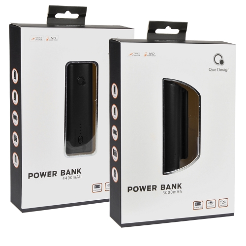 Que Design 4400mah Power Bank + 3000mah Power Bank (black) - Retailhanging Package