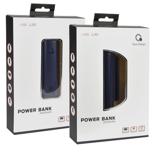 Que Design 4400mah Power Bank + 3000mah Power Bank (navy Blue) -retail Hanging Package