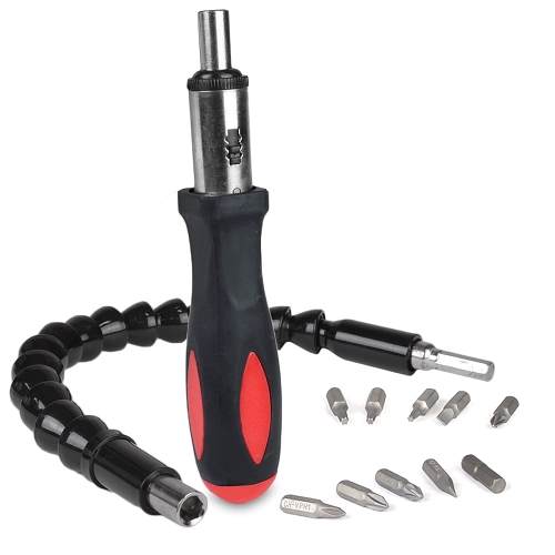 10-piece Flexible Screwdriver & Bit Extension Kit W/10 Screwdriverbits & Snake Bit Extender (black/red)