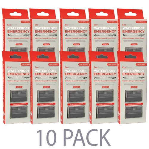 (10-pack X 2 Per Pack=20 Total) Ecoxgear Ecoboost 10-year Emergencywaterproof 1500mah Power Bank W/usb-c Connector