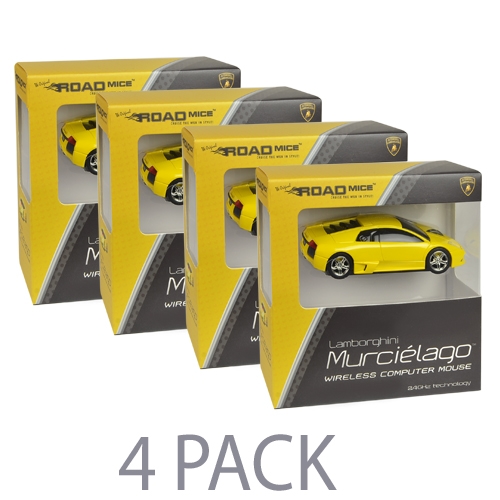 (4-pack) 3-button Road Mice Lamborghini Murcielago 2.4ghz Wirelessusb Optical Scroll Mouse (yellow)