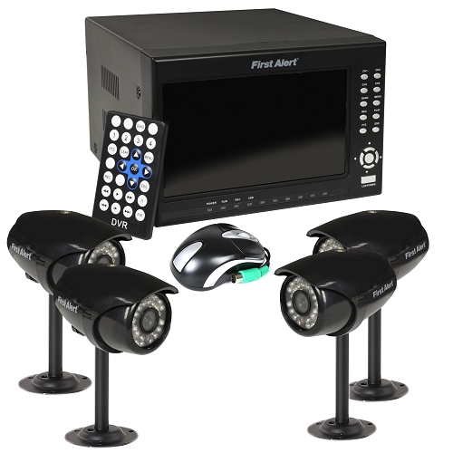First Alert Hs-4700-s 4-channel 320gb Dvr Wired Security Systemw/built-in 7"" Lcd & 4 400tvl Indoor/outdoor Ir Cameras