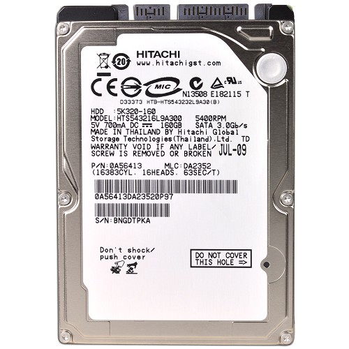 Hitachi Travelstar 5k320 160gb Sata/300 5400rpm 8mb 2.5"" Hard Drive