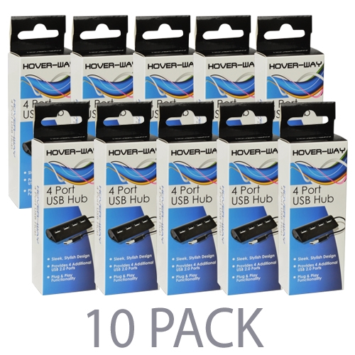 (10-pack) Hover-way Hw4usb1 4-port Usb 2.0 Hub (black) - Retailhanging Package