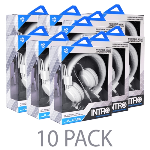 (10-pack) Jlab Intro On-ear Stereo Headphones W/inline Microphone&#44;track Controls & Tangle-free Flat Cable (white)