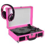 Innovative Technology 3-speed Vintage Suitcase Turntable W/built-instereo Speakers & Matching Headphones (pink)