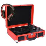 Innovative Technology 3-speed Vintage Suitcase Turntable W/built-instereo Speakers & Matching Headphones (red)