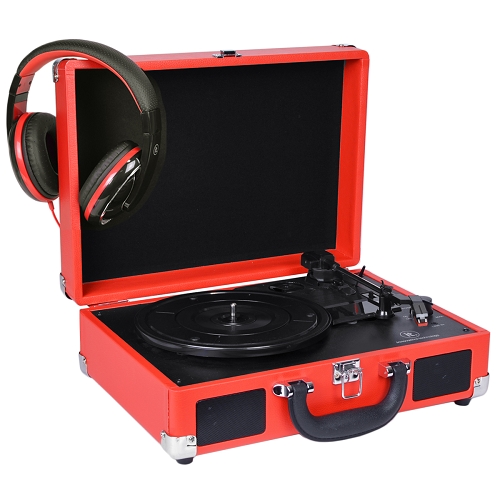 Innovative Technology 3-speed Vintage Suitcase Turntable W/built-instereo Speakers & Matching Headphones (red)