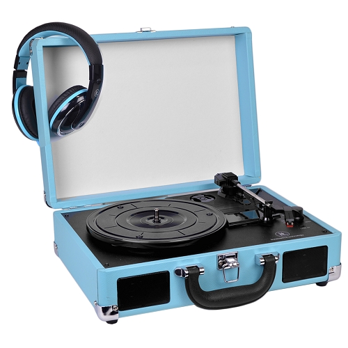 Innovative Technology 3-speed Vintage Suitcase Turntable W/built-instereo Speakers & Matching Headphones (turquoise)