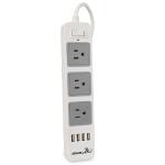 Krazilla 3-outlet Power Strip W/4 Usb Charging Ports (gray & White)