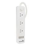 Krazilla Kzc-pl01 Anti-thunder/fire Retardant 3-outlet Power Stripw/usb Hub & Overload Protector (white)