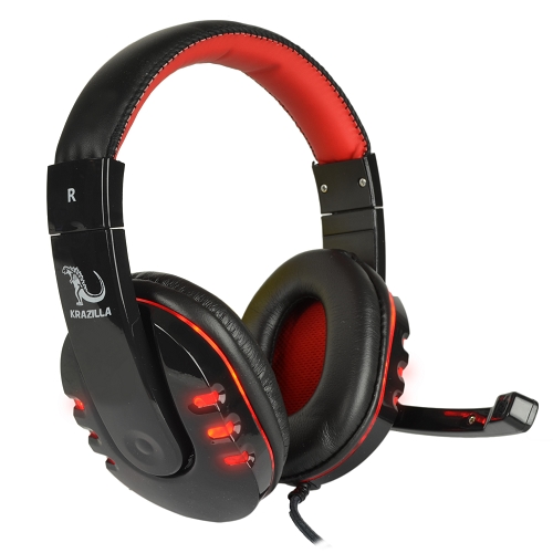 Krazilla Kzh-733 Red Led Super Bass Hd Gaming Headphonesw/microphone&#44; Usb & 3.5mm Plug (black/red)
