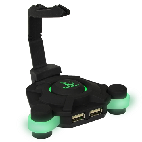Krazilla Kzm-hb30 Green Led Gaming Mouse Bungee W/usb 2.0 Hub(black/green) - Retail Hanging Package