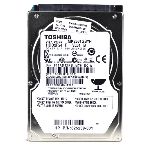 Toshiba Mk2561gsyn 250gb Sata/300 7200rpm 16mb 2.5"" Hard Drive