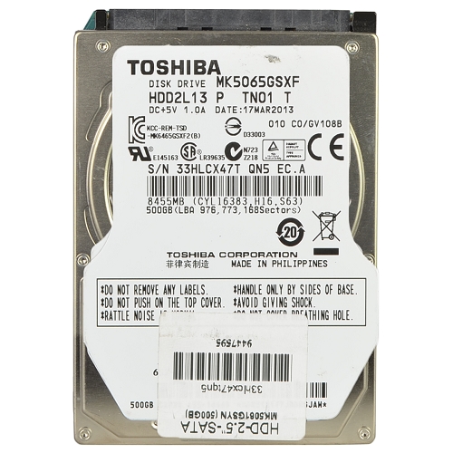 Toshiba Mk5065gsxf 500gb Sata/300 5400rpm 8mb 2.5"" Hard Drive