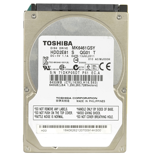 Toshiba Mk6461gsy 640gb Sata/300 720rpm 16mb 2.5"" Hard Drive